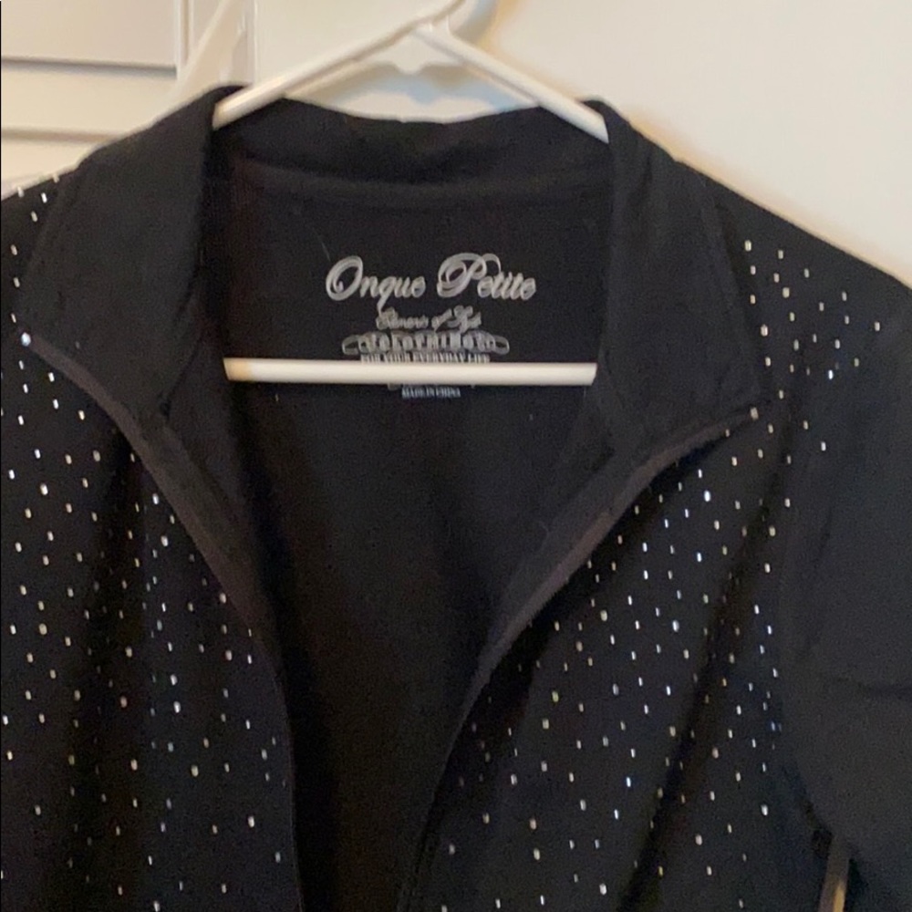 Black knit rhinestones petite jacket zipfront